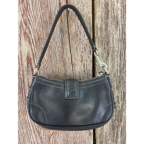 Coach Hamptons Leather Buckle Shoulder Hobo Bag “Barbie Bag” 7542 RARE Black - Picture 4 of 7